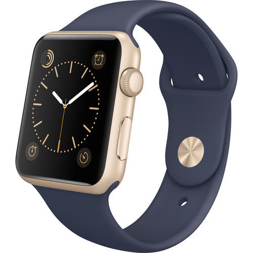 Apple Watch MLC72LL/A 42mm Smartwatch Gold Aluminum Case Midnight Blue Sport Band - worldtradesolution.com
 - 1