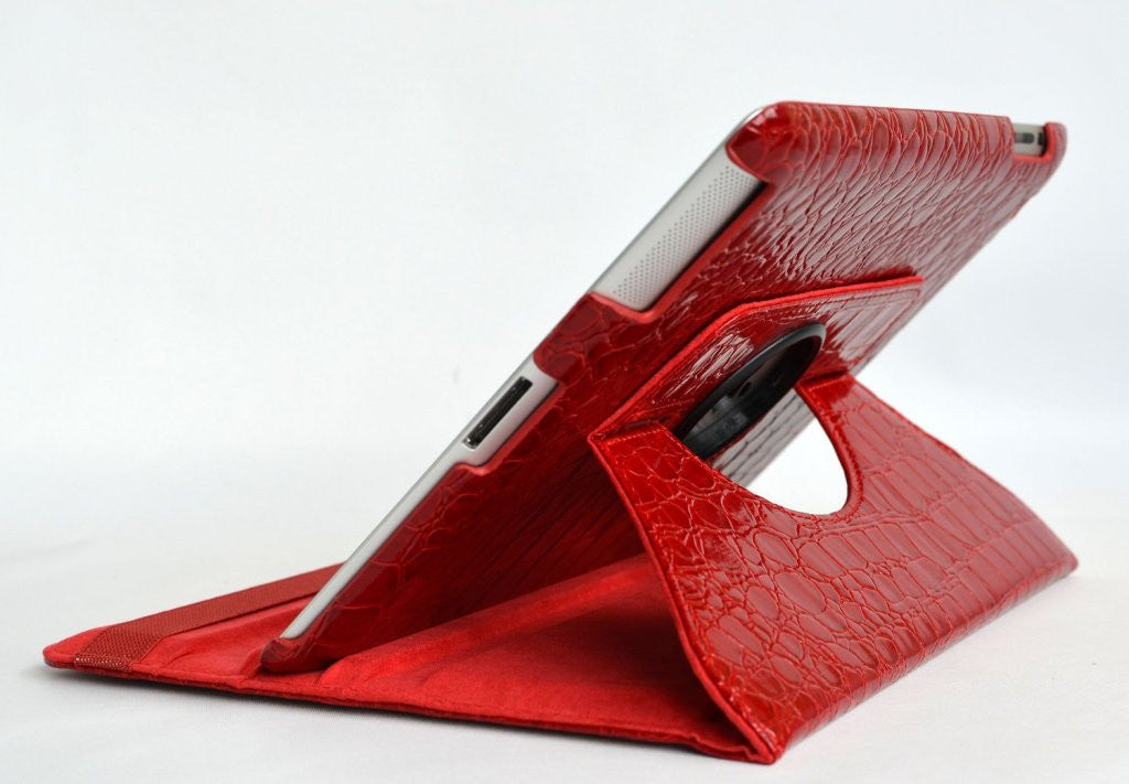 Ctech 360 Degrees Rotating Stand Leather Smart Case for Apple iPad 2 Red Luxury Crocodile Pattern - worldtradesolution.com
 - 5