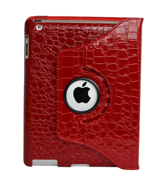 Ctech 360 Degrees Rotating Stand Leather Smart Case for Apple iPad 2 Red Luxury Crocodile Pattern - worldtradesolution.com
 - 1