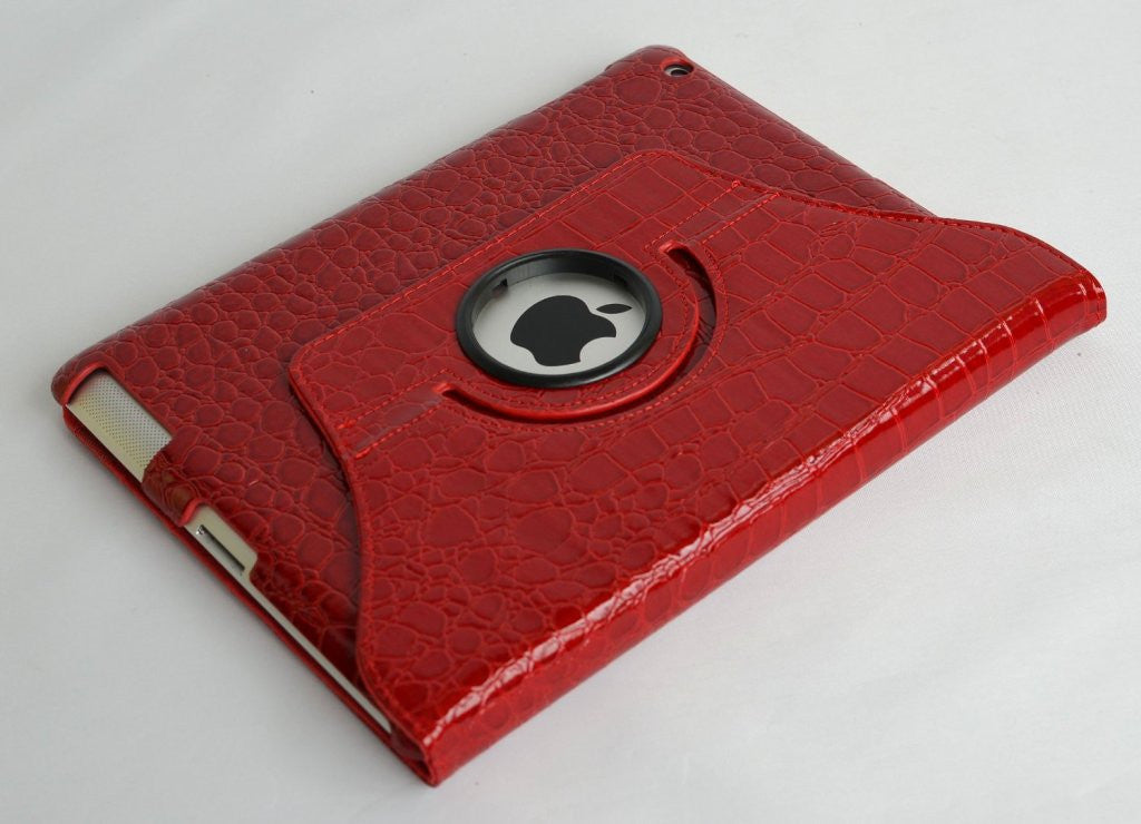 Ctech 360 Degrees Rotating Stand Leather Smart Case for Apple iPad 2 Red Luxury Crocodile Pattern - worldtradesolution.com
 - 2