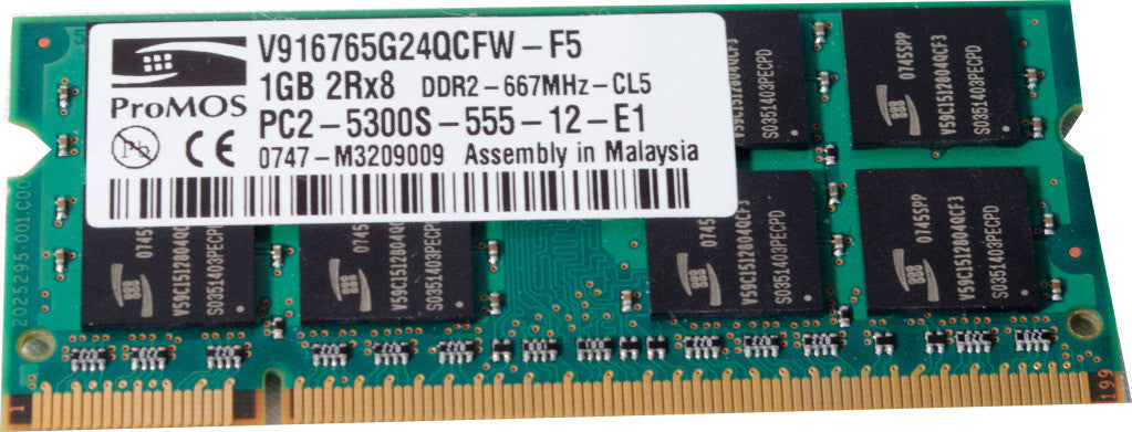 ProMOS V916765G24QCFW-F5 1GB PC2-5300S-555-12-E1 DDR2 667MHz 200-Pin CL-5 SDRAM SoDIMM Laptop Memory - Non-ECC - worldtradesolution.com