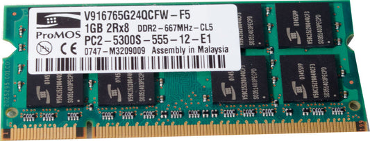 ProMOS V916765G24QCFW-F5 1GB PC2-5300S-555-12-E1 DDR2 667MHz 200-Pin CL-5 SDRAM SoDIMM Laptop Memory - Non-ECC - worldtradesolution.com