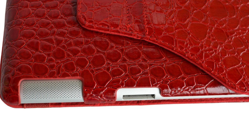 Ctech 360 Degrees Rotating Stand Leather Smart Case for Apple iPad 2 Red Luxury Crocodile Pattern - worldtradesolution.com
 - 3